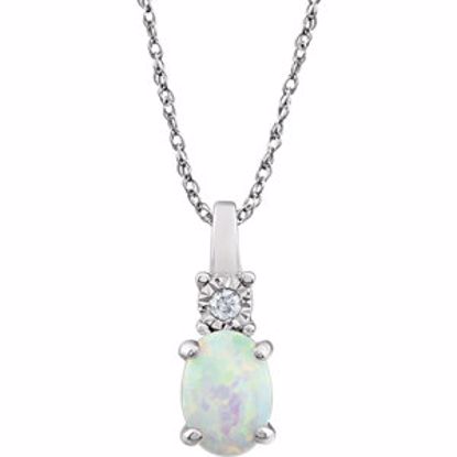 651534:112:P 14kt White Created Opal & .02 CTW Diamond Necklace