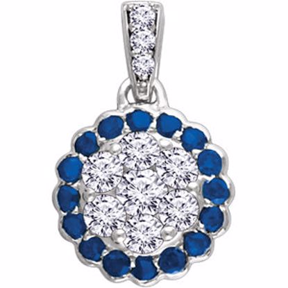 652015:60002:P 14kt White Blue Sapphire & 1/3 CTW Diamond Pendant