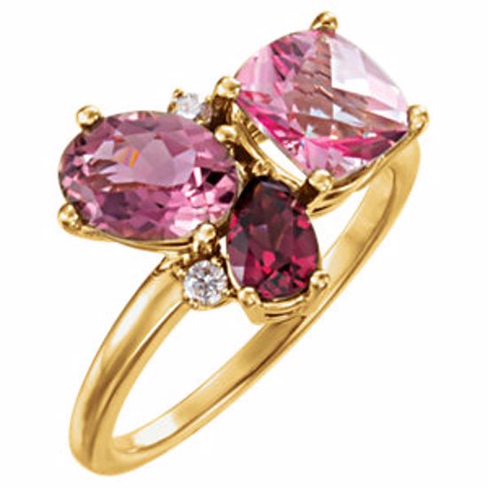 71800:6001:P 14kt Yellow Multi-Gemstone & .05 CTW Diamond Cluster Ring 