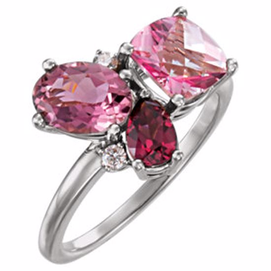 71800:6003:P Platinum Multi-Gemstone & .05 CTW Diamond Cluster Ring 