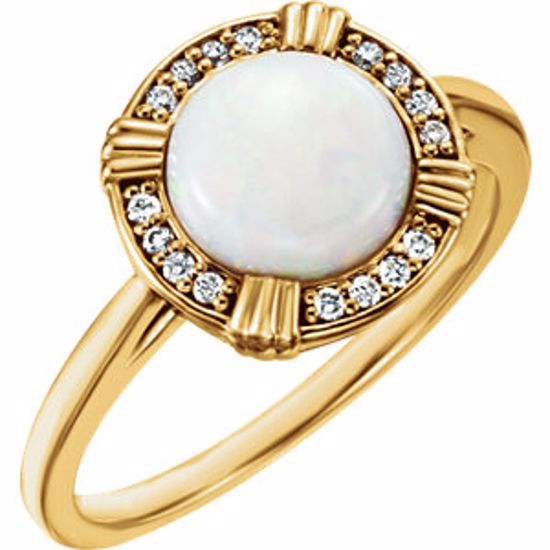 71805:6001:P 14kt Yellow Opal & .08 CTW Diamond Ring