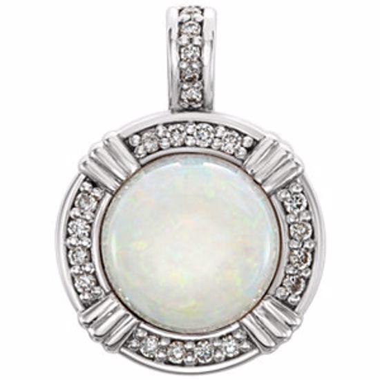 86285:6000:P 14kt White Opal & 1/10 CTW Diamond Pendant