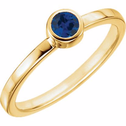 71806:6024:P 14kt Yellow Chatham® Created Blue Sapphire Bezel Ring
