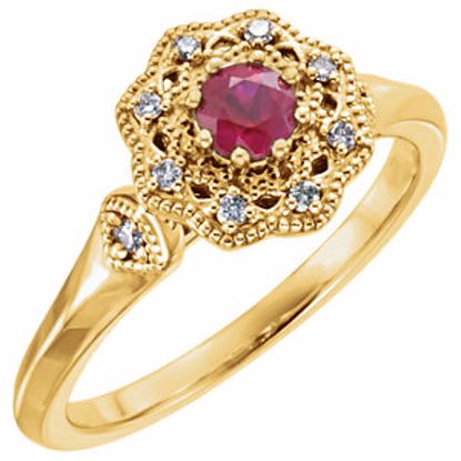 71781:6002:P 14kt Yellow Ruby & 1/10 CTW Diamond Ring