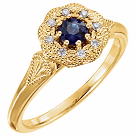 71782:6001:P 14kt Yellow Blue Sapphire & .06 CTW Diamond Ring