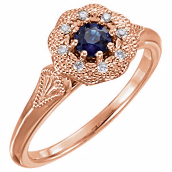 71782:6002:P 14kt Rose Blue Sapphire & .06 CTW Diamond Ring