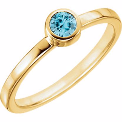 71806:6027:P 14kt Yellow Blue Zircon Bezel Ring