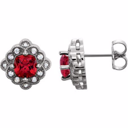 86277:6000:P 14kt White Chatham® Created Ruby & 1/10 CTW Diamond Earrings