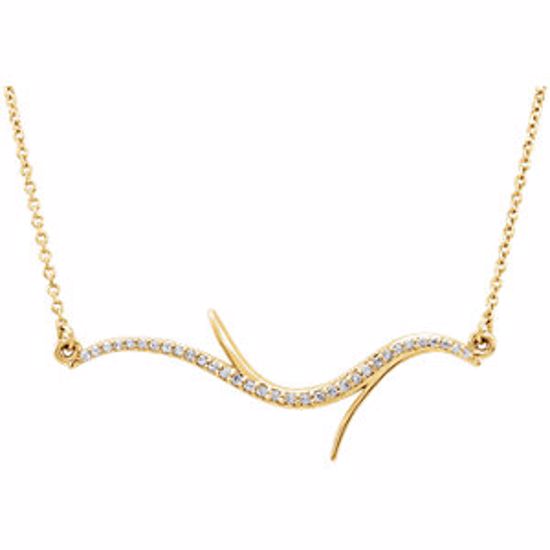 86292:6001:P 14kt Yellow 1/8 CTW Diamond Freeform 18" Bar Necklace