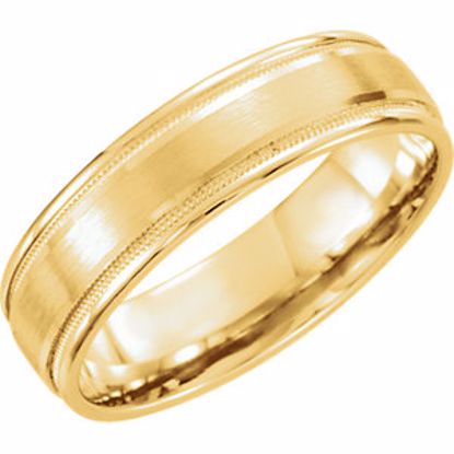 51538:160:P 10kt Yellow 6mm Flat Edge Comfort Fit Milgrain Satin Finish Band Size 10