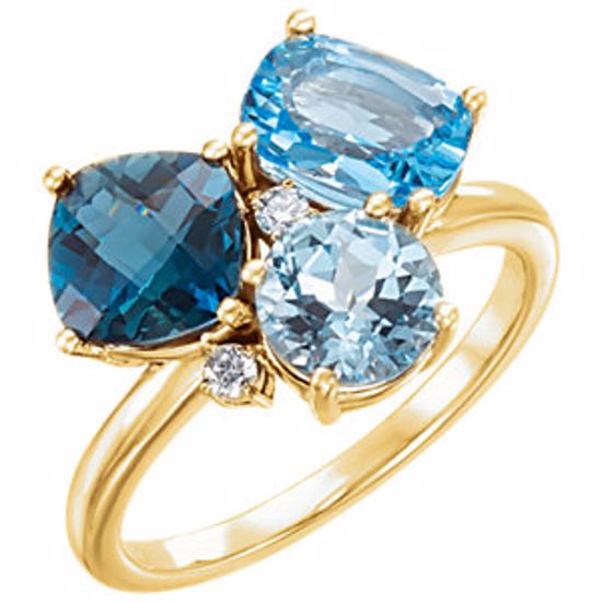 71799:6001:P 14kt Yellow Swiss, London, & Sky Blue Topaz & .05 CTW Diamond Ring