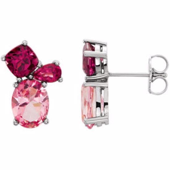 86300:6000:P 14kt White Baby Pink Topaz,Rhodolite Garnet & Pink Tourmaline Earrings