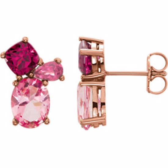 86300:6002:P 14kt Rose Baby Pink Topaz,Rhodolite Garnet & Pink Tourmaline Earrings