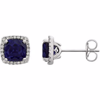 652047:60004:P 14kt White Created Blue Sapphire & 1/8 CTW Diamond Earrings