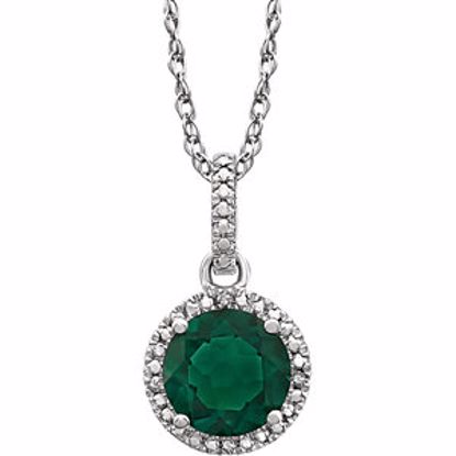 652051:60005:P Sterling Silver Created Emerald & .01 CTW Diamond 18" Necklace