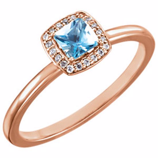 122745:602:P 14kt Rose Aquamarine & .05 CTW Diamond Ring 