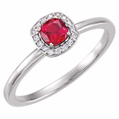 122746:600:P 14kt White Chatham® Created Ruby & .04 CTW Diamond Halo-Style Ring