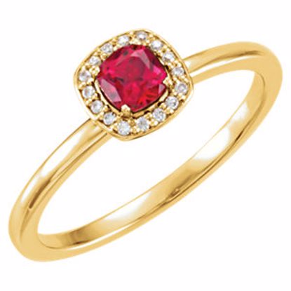 122746:601:P 14kt Yellow Chatham® Created Ruby & .04 CTW Diamond Halo-Style Ring