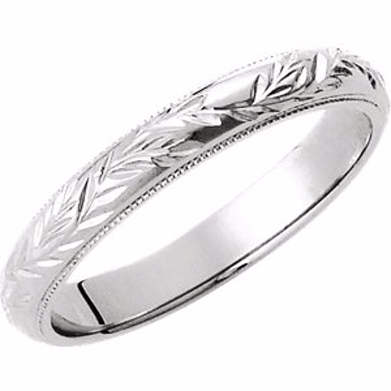 51100:119:P 14kt White 3mm Hand-Engraved Band Size 6.5