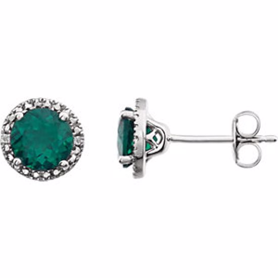 652050:60005:P Sterling Silver Created Emerald & .01 CTW Diamond Earrings