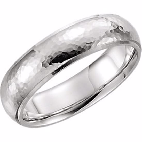 51534:222:P Platinum 6mm Half Round Edge Comfort Fit Hammer Finish Band Size 6
