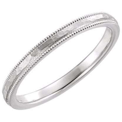 51533:111:P 14kt White Flat Milgrain Comfort Fit Satin & Hammer Finish 2mm Band Size 11 
