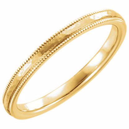 51533:207:P 14kt Yellow Flat Milgrain Comfort Fit Satin & Hammer Finish 2mm Band Size 7 