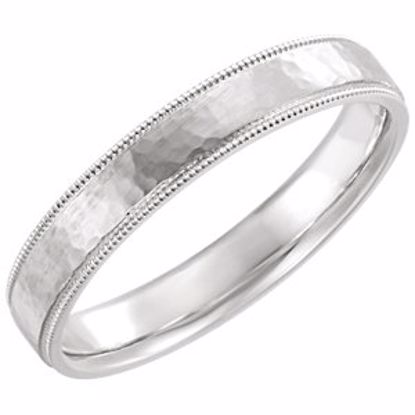 51533:311:P 14kt White Flat Milgrain Comfort Fit Satin & Hammer Finish 4mm Band Size 11 