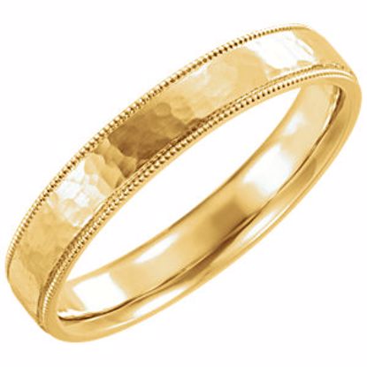 51533:407:P 14kt Yellow Flat Milgrain Comfort Fit Satin & Hammer Finish 4mm Band Size 7 