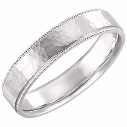 51533:507:P 14kt White Flat Milgrain Comfort Fit Satin & Hammer Finish 5mm Band Size 7 