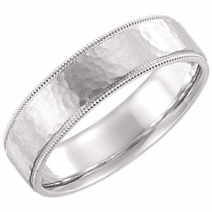 51533:707:P 14kt White Flat Milgrain Comfort Fit Satin & Hammer Finish 6mm Band Size 7 