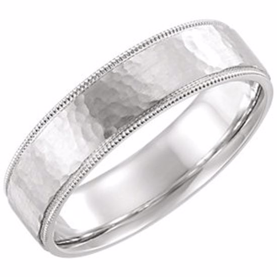 51533:711:P 14kt White Flat Milgrain Comfort Fit Satin & Hammer Finish 6mm Band Size 11 