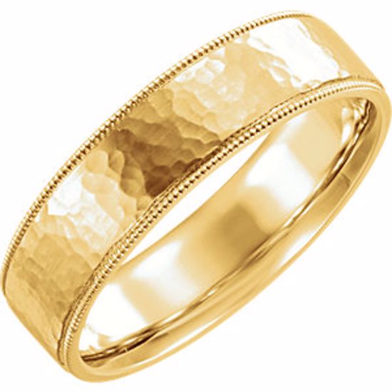 51533:811:P 14kt Yellow Flat Milgrain Comfort Fit Satin & Hammer Finish 6mm Band Size 11 