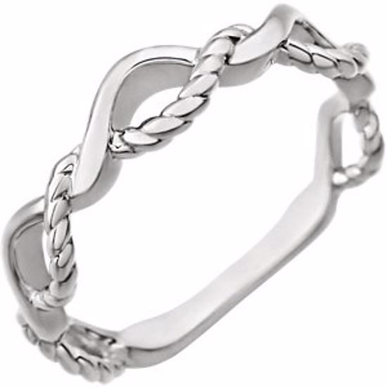 51584:60000:P 14kt White Twisted Rope Design Ring Size 7