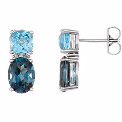 86308:607:P Platinum London Blue Topaz, Swiss Blue Topaz & .01 CTW Diamond Earrings