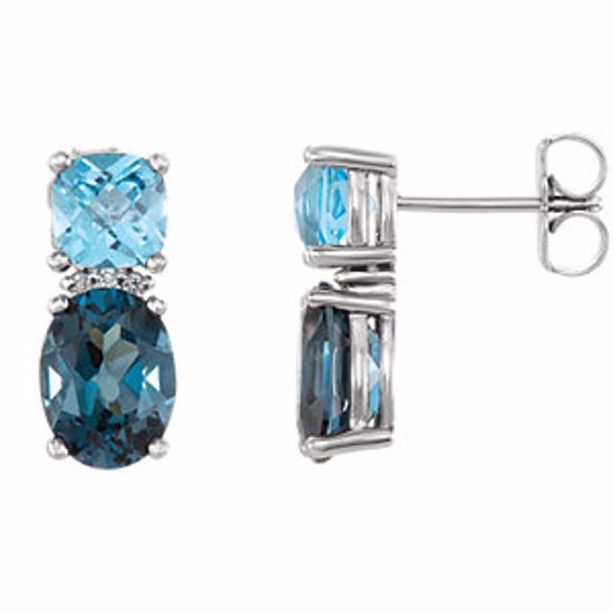 86308:607:P Platinum London Blue Topaz, Swiss Blue Topaz & .01 CTW Diamond Earrings