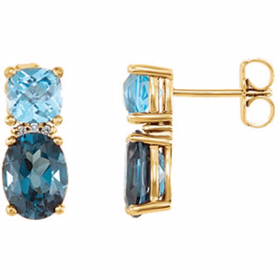 86308:605:P 14kt Yellow London Blue Topaz, Swiss Blue Topaz & .01 CTW Diamond Earrings