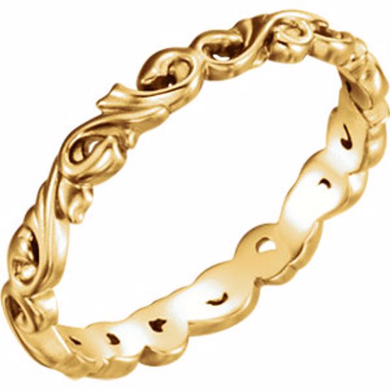 51579:205:P 14kt Yellow 3mm Sculptural Scroll Design Band Size 5