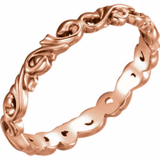51579:306:P 14kt Rose 3mm Sculptural Scroll Design Band Size 6