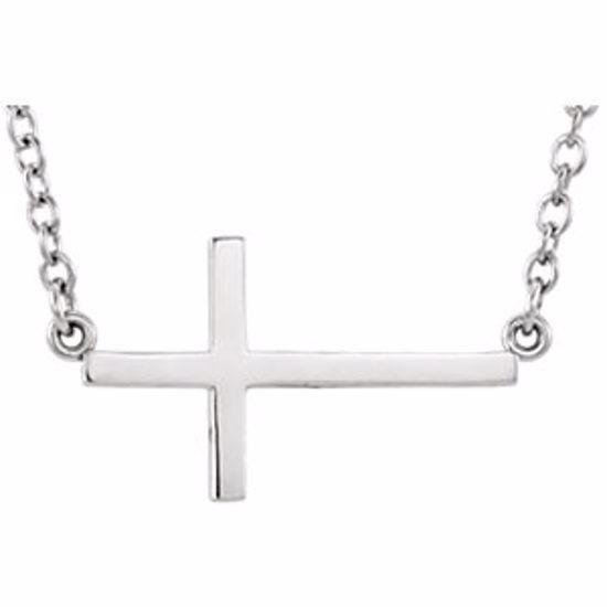 R45323:1016:P Sterling Silver 22x11.5mm Sideways Cross 16" Necklace with 2" extenstion