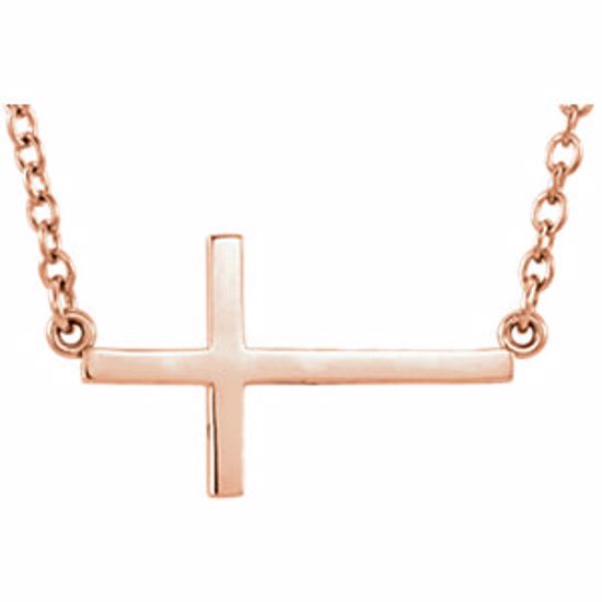 R45323:1015:P 14kt Rose 22x11.5mm Sideways Cross 16" Necklace with 2" extenstion