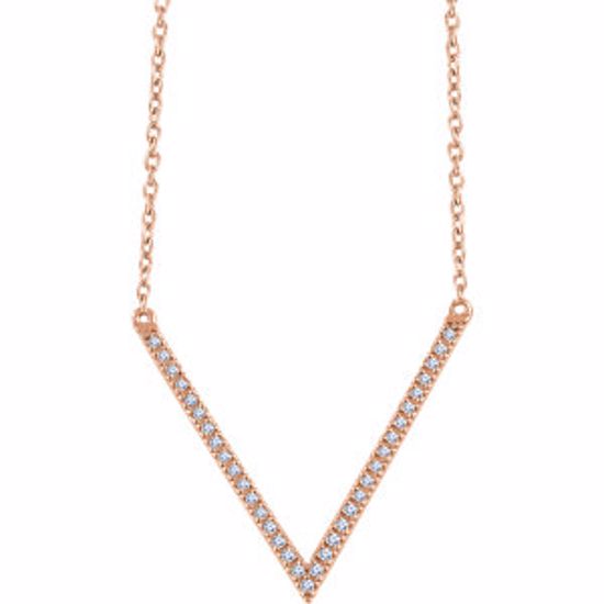 652147:60002:P 14kt Rose 1/6 CTW Diamond "V" 16-18" Necklace