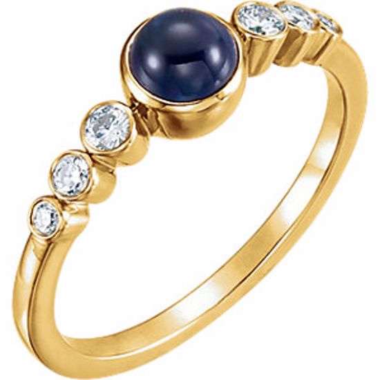 71826:601:P 14kt Yellow Blue Sapphire & 1/6 CTW Diamond Ring