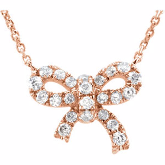 651937:60001:P 14kt Rose 1/6 CTW Diamond Bow 18" Necklace