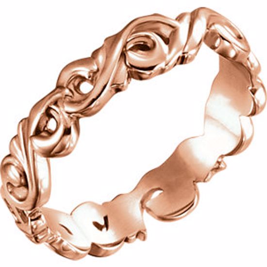 51579:7055:P 14kt Rose 5mm Sculptural Scroll Design Band Size 5.5