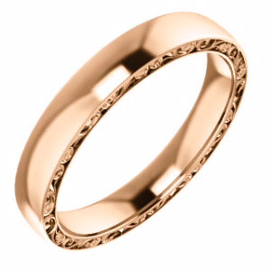 51577:3105:P 14kt Rose 4mm Sculptural-Style Relief Pattern Band Size 10.5