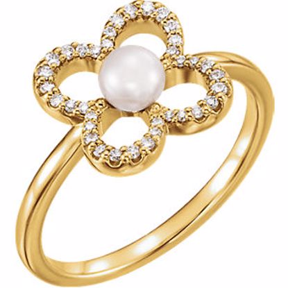 6490:601:P 14kt Yellow Freshwater Cultured Pearl & 1/6 CTW Diamond Ring