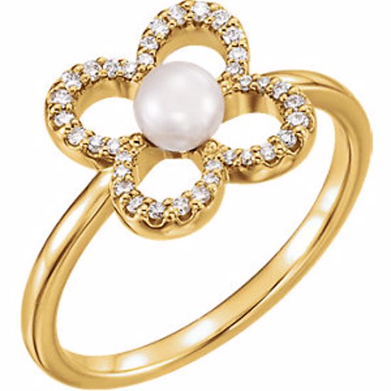 6490:601:P 14kt Yellow Freshwater Cultured Pearl & 1/6 CTW Diamond Ring