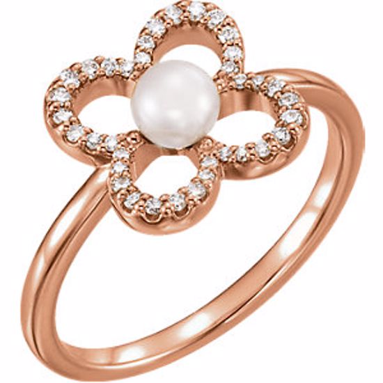 6490:602:P 14kt Rose Freshwater Cultured Pearl & 1/6 CTW Diamond Ring