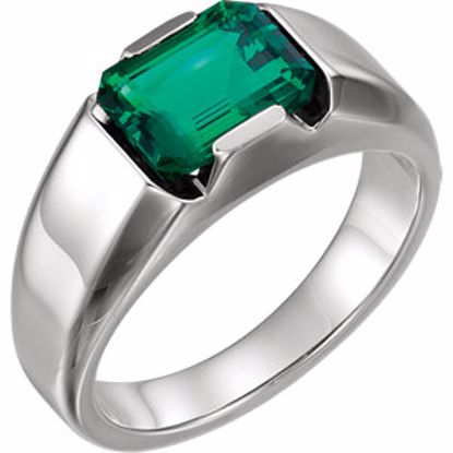 9834:600:P 14kt White Chatham Created Emerald Men's Ring